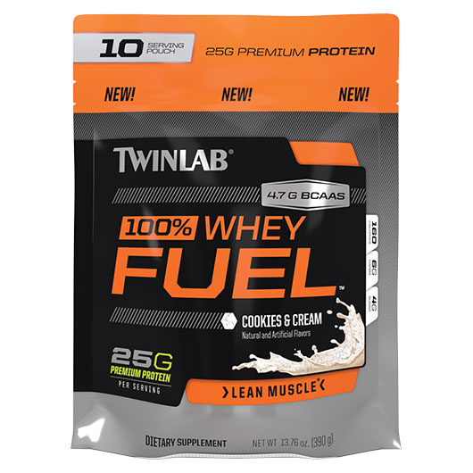 TwinLab 100% Whey Fuel, Zipper Pouch, Cookies & Cream, 10 Servings, TwinLab