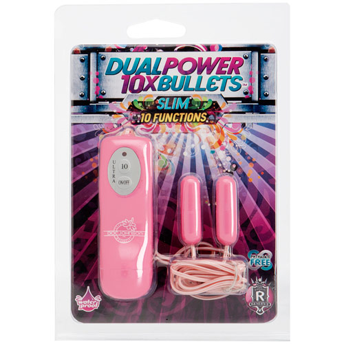 Doc Johnson 10X Dual Power Bullets Vibrator, Slim, Pink, Doc Johnson
