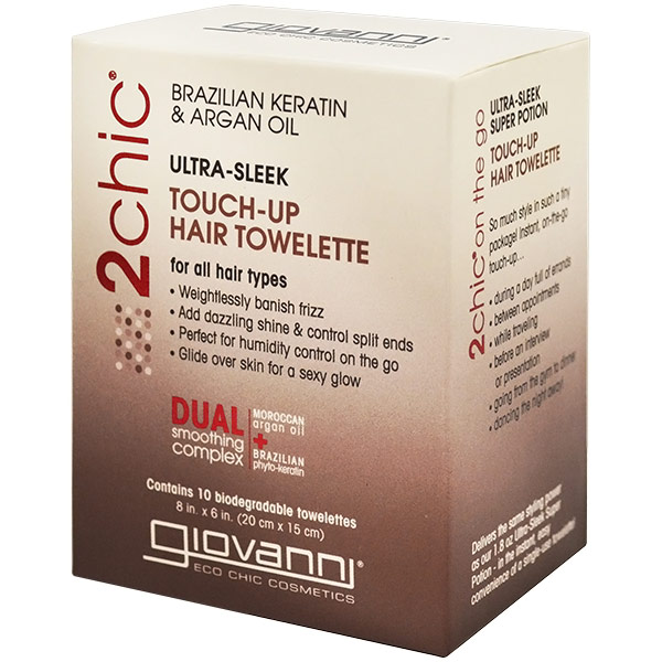 Giovanni Cosmetics 2chic Ultra-Sleek Super Potion Touch-Up Hair Towelettes, 10 Count, Giovanni Cosmetics
