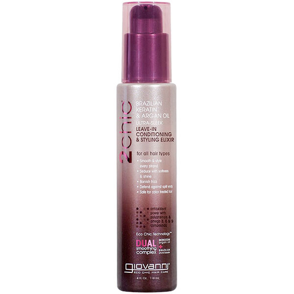 Giovanni Cosmetics 2chic Ultra-Sleek Leave-in Conditioning & Styling Elixir with Brazilian Keratin & Argan Oil, 4 oz, Giovanni Cosmetics