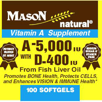 Mason Natural Vitamin A 5000 IU & D 400 IU, 100 Softgels, Mason Natural
