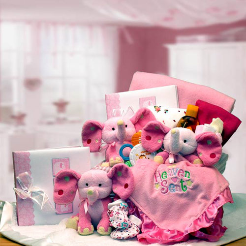 Elegant Gift Baskets Online A Baby Is Heaven Sent Gift Basket, Pink, Elegant Gift Baskets Online