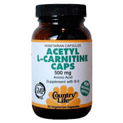 Country Life Acetyl L-Carnitine 500 mg, 240 Vegetarian Capsules, Country Life