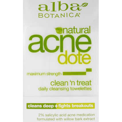 Alba Botanica Natural AcneDote Clean 'n Treat Daily Cleansing Face Towelettes Travel Size, 10 ct, Alba Botanica