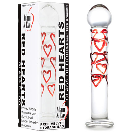 Evolved Novelties Adam & Eve Red Hearts Glass Dildo, Evolved Novelties