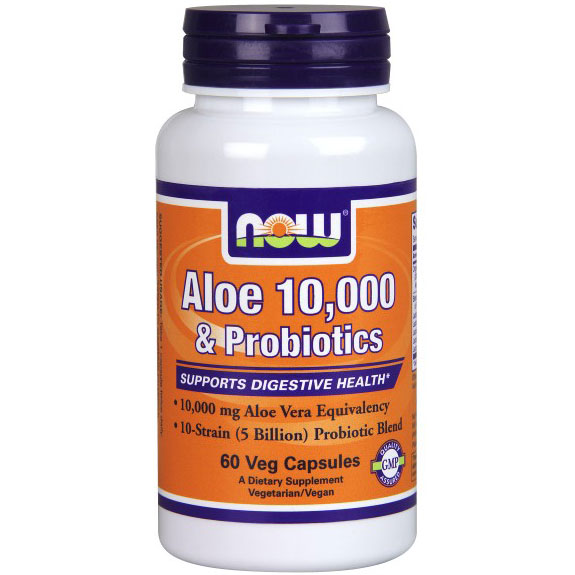 NOW Foods Aloe 10,000 & Probiotics, 60 Vegetarian Capsules, NOW Foods