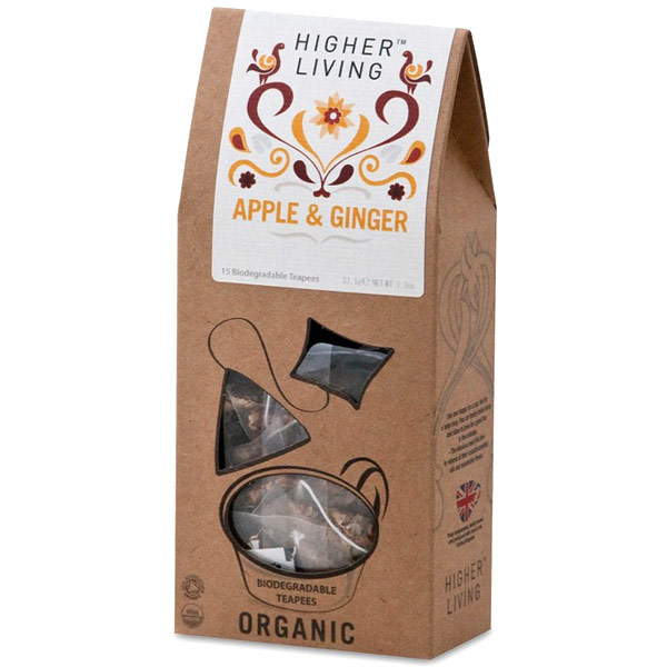 Higher Living Teas Organic Apple & Ginger Tea, 15 Biodegradable Teapees, Higher Living
