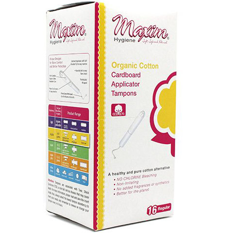 Maxim Hygiene Products Organic Cotton Cardboard Applicator Tampons, Regular, 16 Count, Maxim Hygiene Products