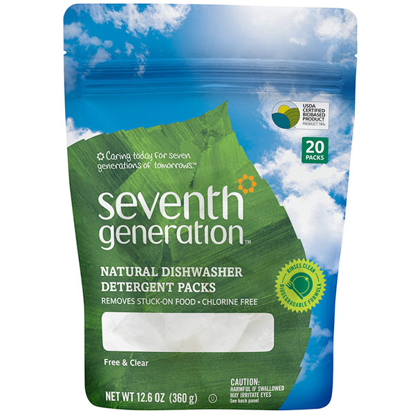 Seventh Generation Auto Dish Packs, Natural Dishwasher Detergent Packs, Free & Clear, 20 Packs, Seventh Generation