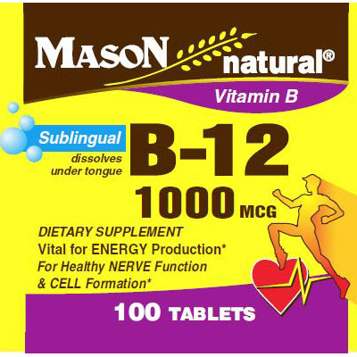 Mason Natural Vitamin B-12 Sublingual 1000 mcg, 100 Tablets, Mason Natural