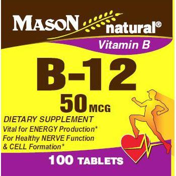 Mason Natural Vitamin B-12 50 mcg, 100 Tablets, Mason Natural