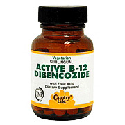 Country Life Active B-12 DiBencozide 3000 mcg w/Folic Acid Sublingual 30 Tablets, Country Life