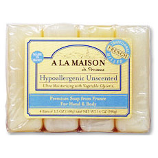 A La Maison Hypoallergenic Unscented Bar Soap Value Pack, 4 x 3.5 oz, A La Maison