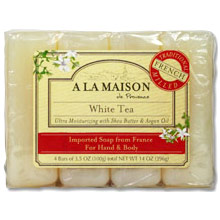 A La Maison Hand & Body Bar Soap Value Pack, White Tea, 4 x 3.5 oz, A La Maison