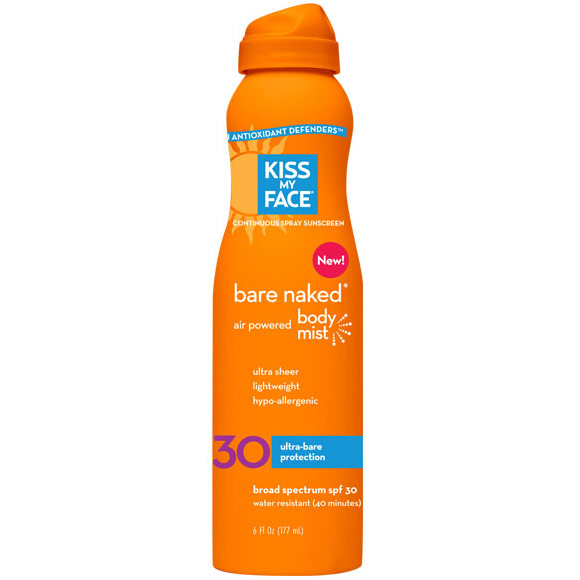 Kiss My Face Bare Naked Air Powered Spray Body Mist SPF 30 Sunscreen, 6 oz, Kiss My Face