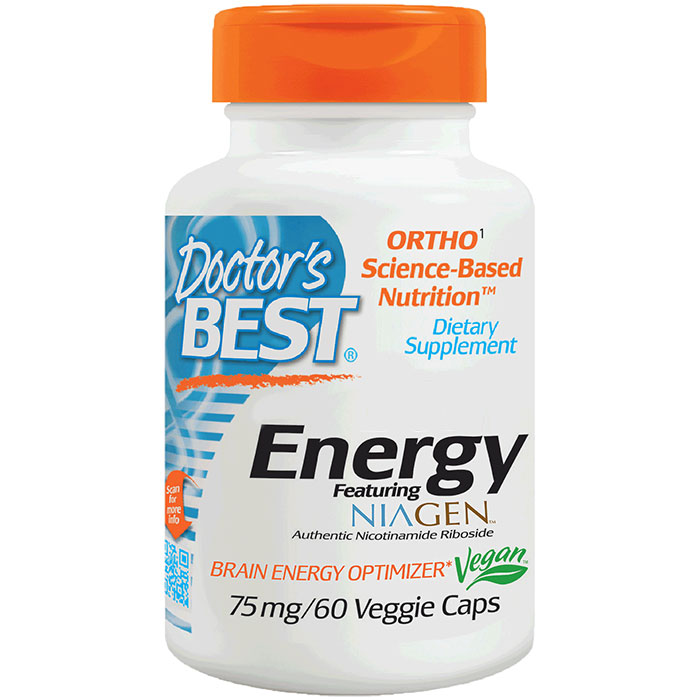 Doctor's Best Best Energy Featuring Niagen, 60 Vegetarian Capsules, Doctor's Best