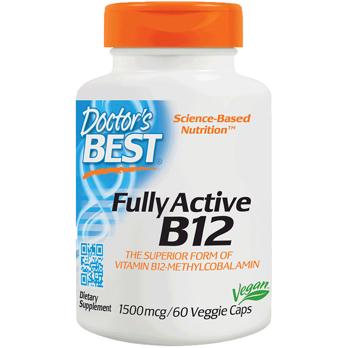 Doctor's Best Best Fully Active B12 (MethylCobalamin) 1500 mcg, 60 Vegetarian Capsules, Doctor's Best