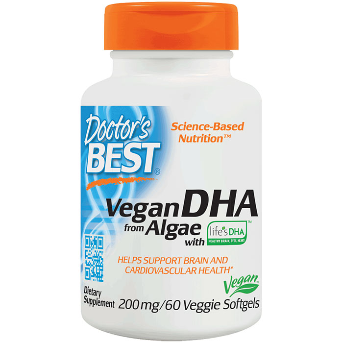 Doctor's Best Best Vegetarian DHA 200 mg (from Algae), 60 Vegetarian Softgels, Doctor's Best