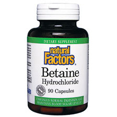 Natural Factors Betaine HCL 500mg 90 Capsules, Natural Factors
