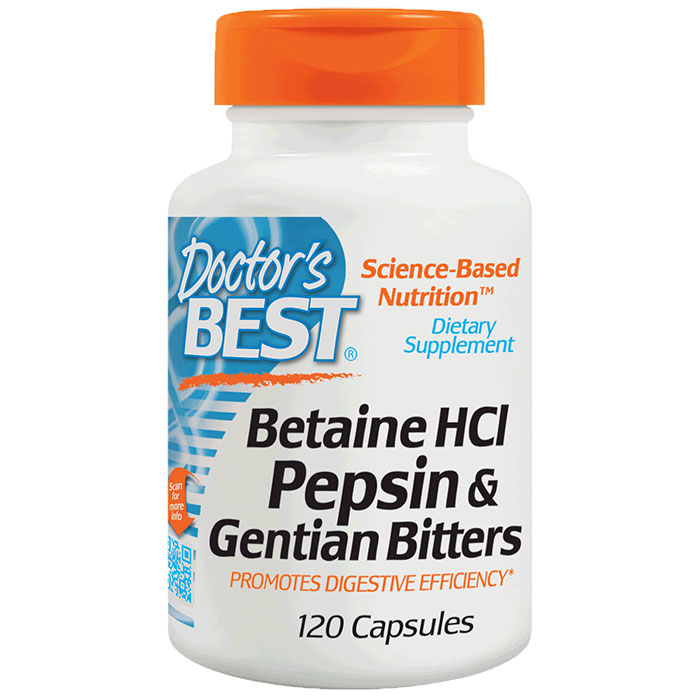 Doctor's Best Betaine HCI Pepsin & Gentian Bitters, 120 Capsules, Doctor's Best
