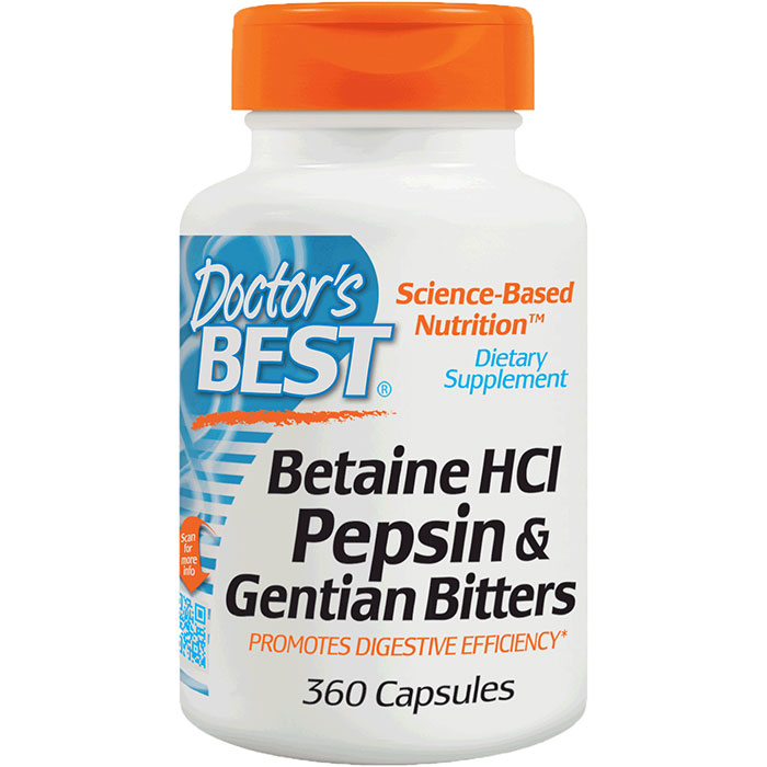 Doctor's Best Betaine HCl Pepsin & Gentian Bitters, 360 Capsules, Doctor's Best
