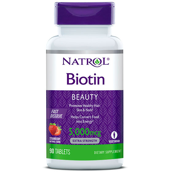 Natrol Biotin 5000 mcg Fast Dissolve, Strawberry Flavor, 250 Tablets, Natrol