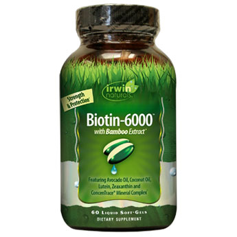Irwin Naturals Biotin-6000 wtih Bamboo Extract, 60 Liquid Softgels, Irwin Naturals