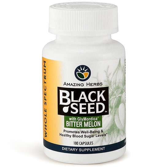 Amazing Herbs Black Seed with GlyMordica Bitter Melon, 100 Capsules, Amazing Herbs