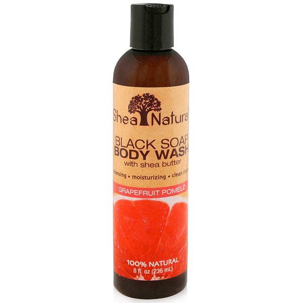 Shea Natural Black Soap Body Wash with Shea Butter, Grapefruit Pomelo, 8 oz, Shea Natural