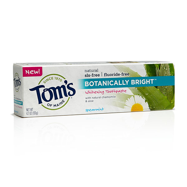 Tom's of Maine Botanically Bright Whitening Toothpaste, Spearmint, SLS-Free Fluoride-Free, 4.7 oz, Tom's of Maine
