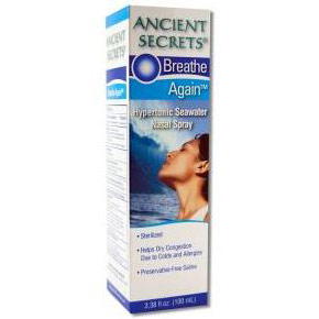 Ancient Secrets Breathe Again Hypertonic Seawater Nasal Spray, 3.38 oz, Ancient Secrets