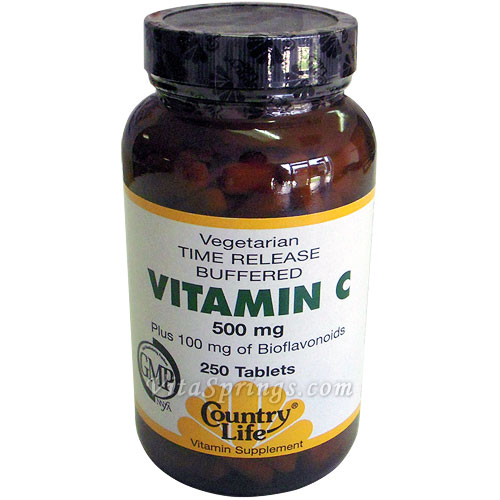 Country Life Buffered Vitamin C 500 w/Bioflavonoids Time Release 250 Tablets, Country Life