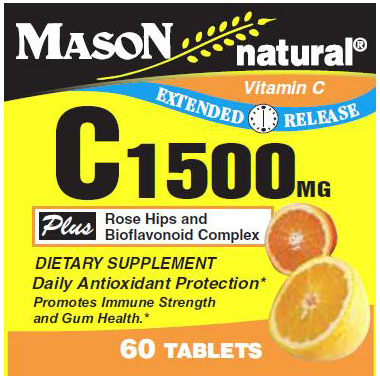 Mason Natural Vitamin C 1500 mg with Rose Hips & Bioflavonoid Complex, Time Release, 60 Tablets, Mason Natural