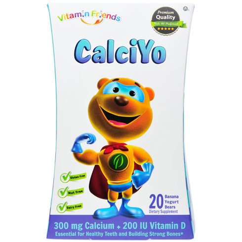Vitamin Friends CalciYo Gummies, 300 mg Calcium + 200 IU Vitamin D, Banana Yogurt, 20 Bears, Vitamin Friends