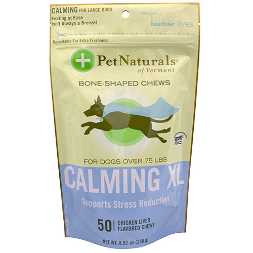 Pet Naturals of Vermont Calming XL Bone Shaped Chews for Dogs, Chicken Liver Flavored, 50 Chews, Pet Naturals of Vermont
