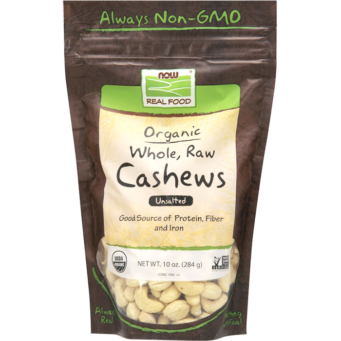 NOW Foods Cashews Whole Raw, Certified Organic, 10 oz, NOW Foods