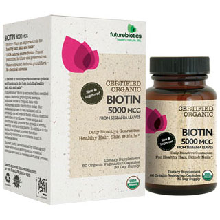 FutureBiotics Certified Organic Biotin 5000 mcg, 90 Vegetarian Capsules, FutureBiotics