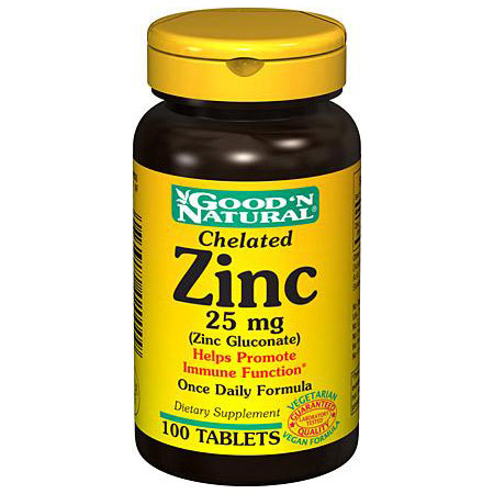 Good 'N Natural Chelated Zinc 25 mg (Zinc Gluconate), 100 Tablets, Good 'N Natural