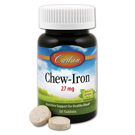 Carlson Labs Chew-Iron 27 mg, Natural Grape Flavor, 60 Chewable Tablets, Carlson Labs