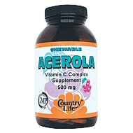 Country Life Chewable Acerola C 500 mg Complex 180 Wafers, Country Life