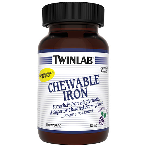TwinLab Chewable Iron 18 mg, 100 Wafers, TwinLab