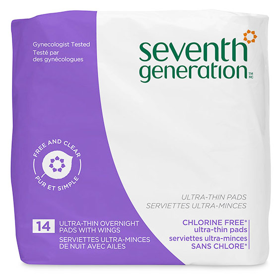 Seventh Generation Chlorine Free Ultra-Thin Pads, Overnight with Wings, 14 ct, Seventh Generation