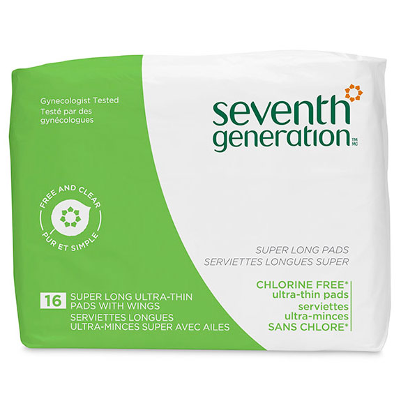 Seventh Generation Chlorine Free Ultra-Thin Pads, Super Long with Wings, 16 ct, Seventh Generation