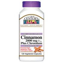 21st Century HealthCare Cinnamon 200 mg plus Chromium, 120 Vegetarian Capsules, 21st Century HealthCare