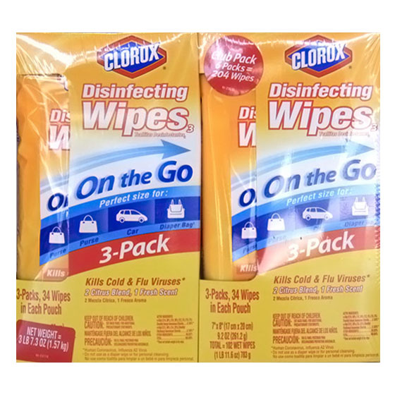 Clorox Clorox On-the-Go Disinfecting Wipes, 34 Wipes x 6 Pack