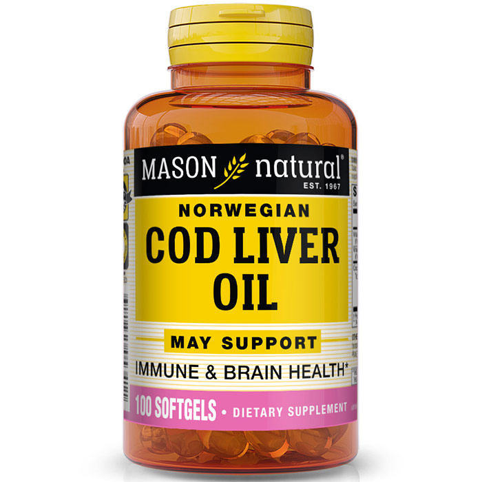 Mason Natural Cod Liver Oil 10 Minims, 100 Softgels, Mason Natural