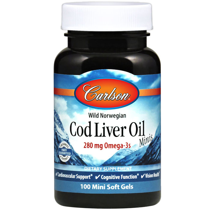 Carlson Laboratories Norwegian Cod Liver Oil, 374 mg 100 small softgels, Carlson Labs