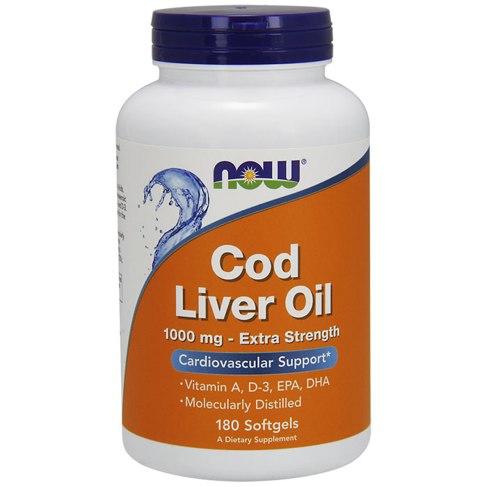 NOW Foods Cod Liver Oil Extra Strength 1000 mg, 180 Softgels, NOW Foods