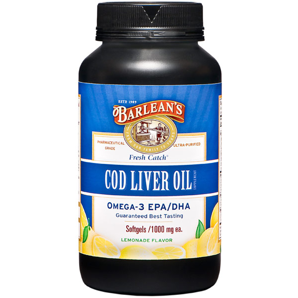 Barlean's Organic Oils Fresh Catch Cod Liver Oil, Lemonade Flavor, 100 Softgels, Barlean's Organic Oils