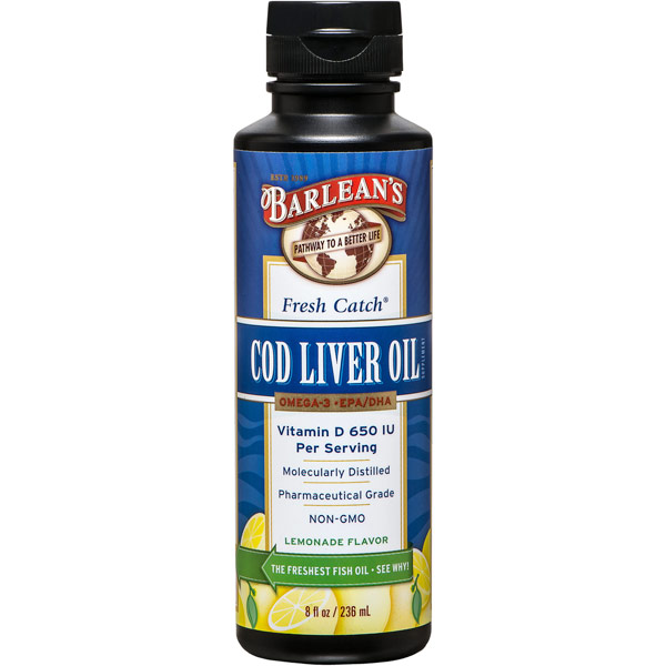Barlean's Organic Oils Fresh Catch Cod Liver Oil Liquid, Lemonade Flavor, 8 oz, Barlean's Organic Oils